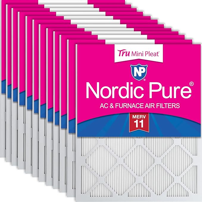 Nordic Pure 16x20x1 (Actual Size: 15 1/2 x 19 1/2 x 3/4) Tru Mini Pleat MERV 11 AC Furnace Air Filters – 2.5X More Media for Extended Durability & Superior Filtration - 12 Pack