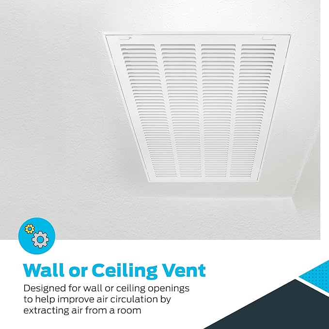 EZ-FLO 16 x 25 Inch (Duct Opening) Return Air Vent Cover for Wall or Ceiling, Solid Steel Return Air Filter Grille, HVAC Vent Cover, White, 61671