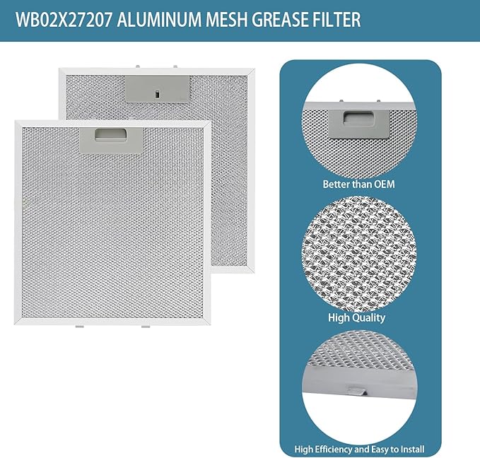 WB02X27207 Range Hood Grease Filter Vent Hood Aluminum Mesh Filter Compatible with GE JVX5300BJ1TS JVX5300DJ1WW JVX5300DJ1BB 13.75"x13.75" Replace 4463981 AP6039217 PS11771771 EAP11771771 2 Pack