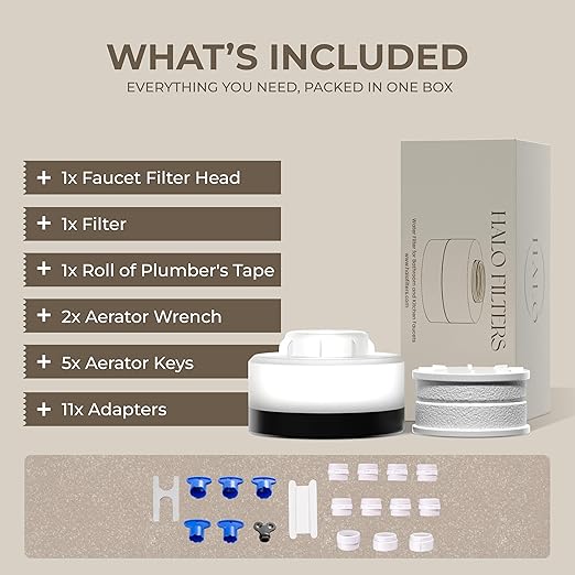 Faucet Filter – Bathroom Sink Faucet Filter for Men & Women’s Skincare, Vitamin C–Infused, Reduces Chlorine, Advanced Filtration for Hydrated Skin, Hard Water Softener (White)