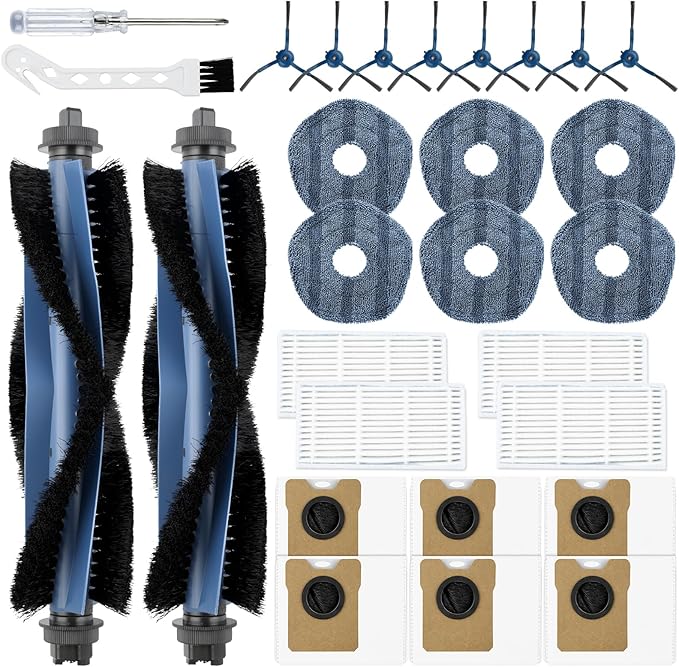 28 Pack C20 Omni Replacement Parts for Eufy C20 Omni Robot Vacuum Cleaner Accessories Kit, 2 Roller Brush, 4 HEPA Filters, 6 Mop Pads, 6 Dust Bags, 8 Side Brushes,1 Cleaning Brush 1 Screwdriver