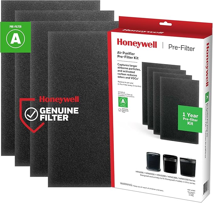 Honeywell HRF-A200 Air Purifier Pre Kit Filter, 4 Count (Pack of 1)- Allergen Air Filter Targets Dust, VOC, Pet, Kitchen, and Wildfire/Smoke Odors