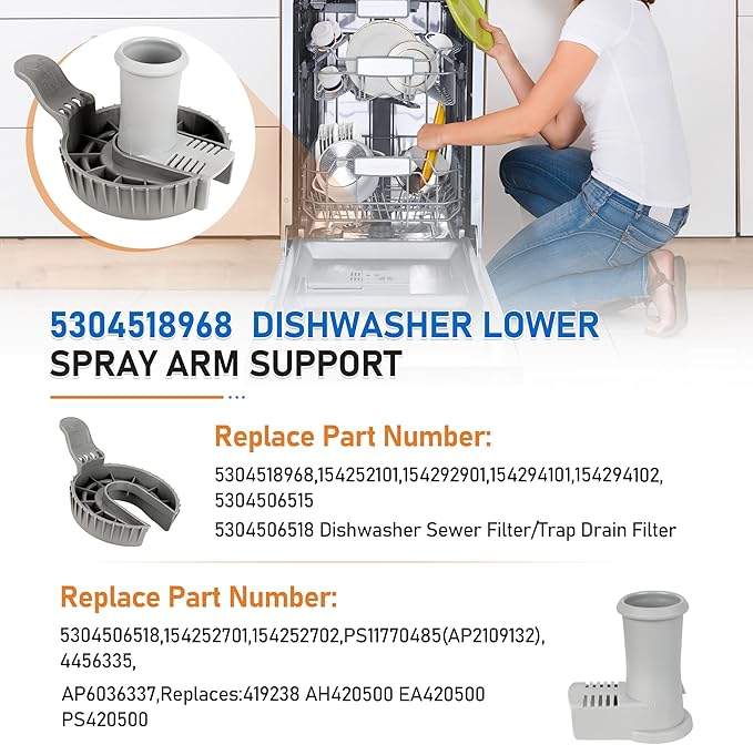 5304518968 Dishwasher Lower Spray Arm Support 5304506518 Drain Filter,for Frigidaire Dishwashers Spray Arm Assembly,Dishwasher Accessories Replaces Parts 154252101,154292901,154294101,154252701