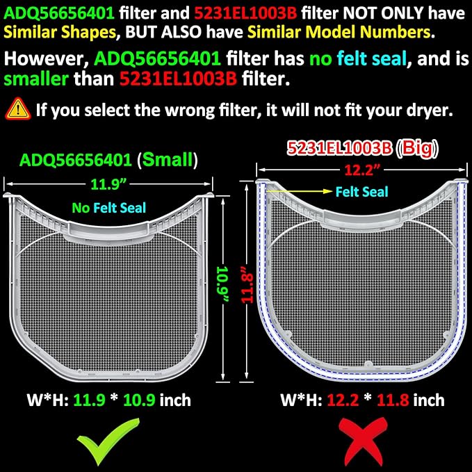 ADQ56656401 Lint Filter Replacement for LG & Kenmore Dryers, Ultra Durable Dryer Lint Screen Trap, Compatible with Part Number ADQ566564 AP4457244 PS3531962