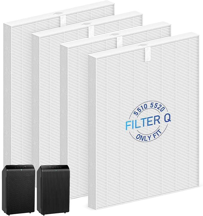 4 Pack 5510 5520 Filter Q ONLY Compatible with Winix 5510 5520 Air Purifier Replacement Filter 1712-0123-00 For Home Large Room Up to 1882 Ft²/Hr