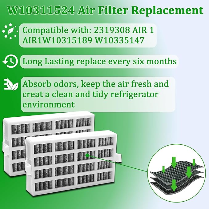 W10346771A Produce Preserver Filter and W10311524 Air Filter Replacement for Whirlpool KitchenAid Refrigerator, Keep Fresh & Eliminate Odors (4)