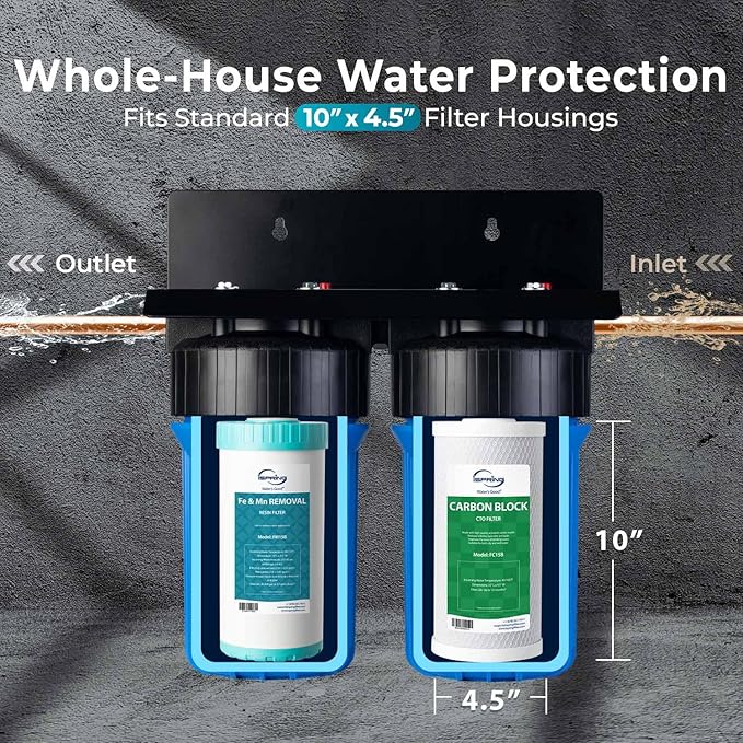 iSpring F2WGB21BM Whole House 4.5"x10" Water Filtration CTO Carbon Block and Iron and Manganese Reducing Water Filter Replacement Cartridge Pack Set