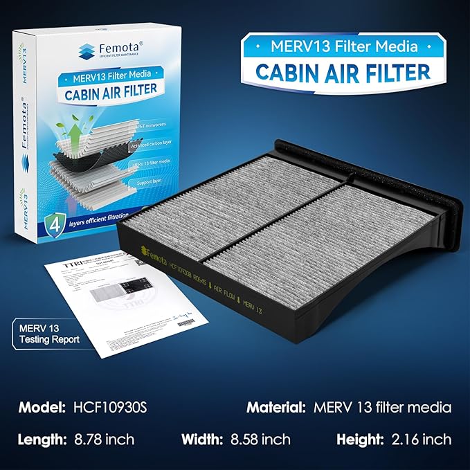 MERV 13 Cabin Air Filter with Activated Carbon, CF10930 for Subaru Crosstrek, Forester, Impreza, WRX, WRX STI, XV Crosstrek.
