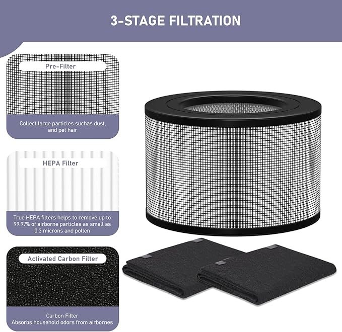 50250-S HEPA Filters Replacement & Carbon Pre-Filter Set Compatible with Honey-well 24000 24500 50250-S 52500 Air Cleaner Purifier, Part Number 24000, (2 HEPA + 4 Carbon Pre-Filter)