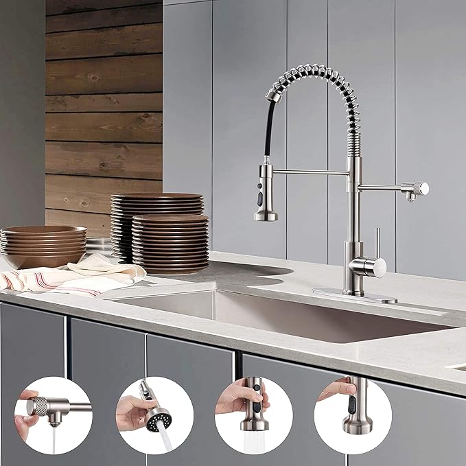 Kitchen Sink Faucet, Pull-Down Water Filtration Faucet, Bar Filter, Brushed Nickel, Stainless Steel, PB1017