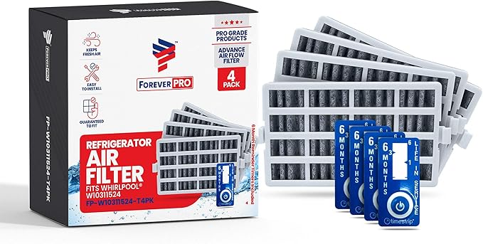 ForeverPRO W10311524 Air Cleaner Filter Assembly with Reminding Timer Pack of 4 for Whirlpool Refrigerator 2319308 AIR1 W10315189 W10335147
