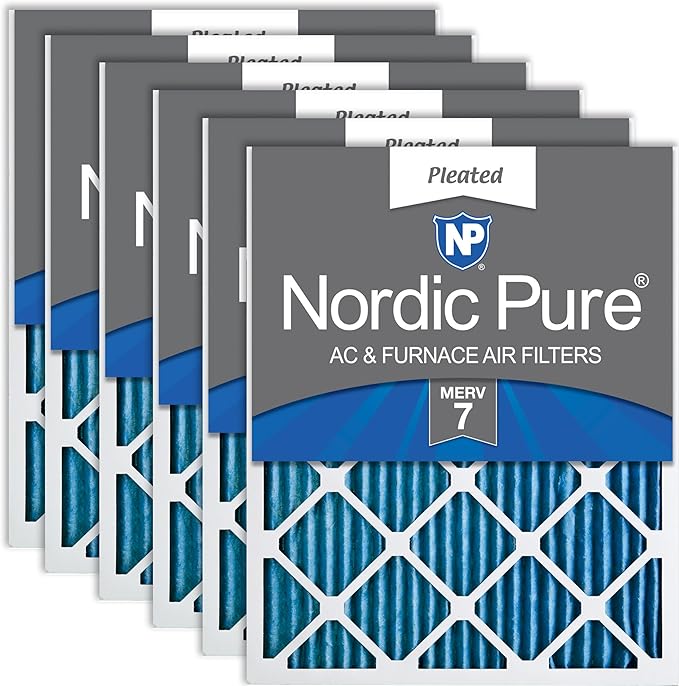Nordic Pure 24x24x1 (Actual Size: 23 3/8 x 23 3/8 x 3/4) Pleated MERV 7 Air Filters 6 Pack