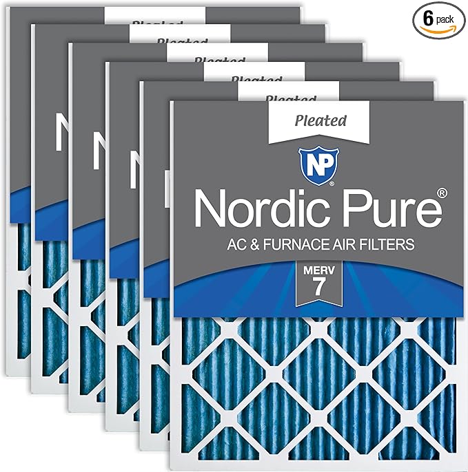 Nordic Pure 25x25x1 (Actual Size: 24 1/2 x 24 1/2 x 3/4) Pleated MERV 7 Air Filters 6 Pack