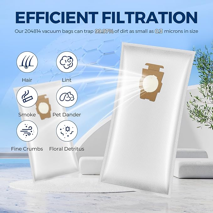204814 Vacuum Bags Replacement for Kirby, Micron Magic Plus HEPA Filter Bags Compatible with Kirby Avalir/Sentria/Ultimate G Series Replaces F-Style & Twist-Style 204811 205811 204808, 6 Pack
