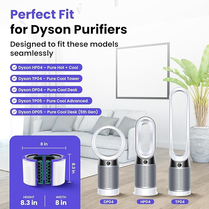 TP04 Replacement Filter | 360° Combi Glass HEPA & Activated Carbon Filter | Compatible with Dyson HP04, TP04, DP04, TP05, DP05 Air Purifi-er | Perfect Fit & Reliable | Easy to Install