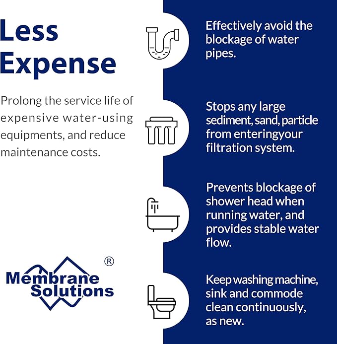 Membrane Solutions 5 Micron 10" x 2.5" Sediment Water Filter Replacement Cartridge for Any Water Filter 10 x 2.5 inch Whole House RO System, Compatible with GE FXUSC, AP110, WHKF-GD05-6 Pack