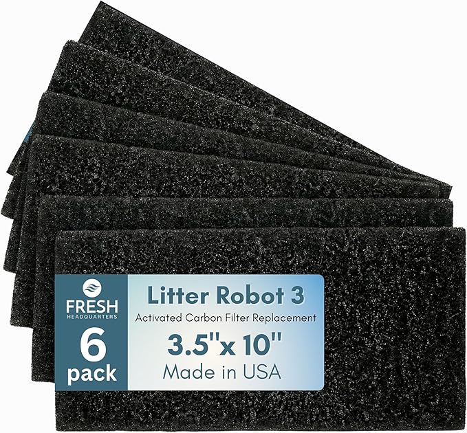 Activated Litter Robot 3 Carbon Filters - Activated Charcoal Replacement Filter, Pre-Cut 3.5” x 10” Litter Robot Accessories - Odor Control & Dust Reduction - Made in USA - 6-Pack