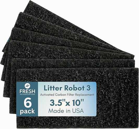 Activated Litter Robot 3 Carbon Filters - Activated Charcoal Replacement Filter, Pre-Cut 3.5” x 10” Litter Robot Accessories - Odor Control & Dust Reduction - Made in USA - 6-Pack