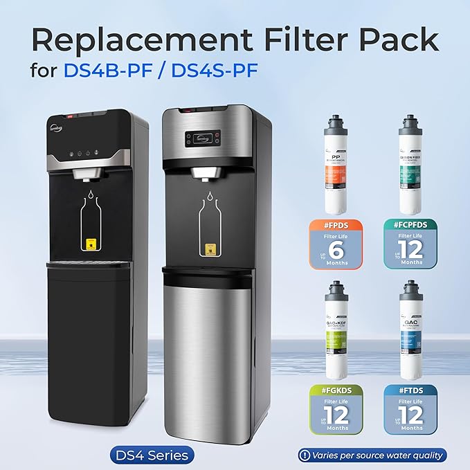 iSpring Bottleless Water Dispenser with 4-Stage Filtration, SGS-Tested 99% of PFAS Removal, Water Cooler Dispenser - Hot, Cold, Room Temp, Self Cleaning, Black, Model: DS4B-PF