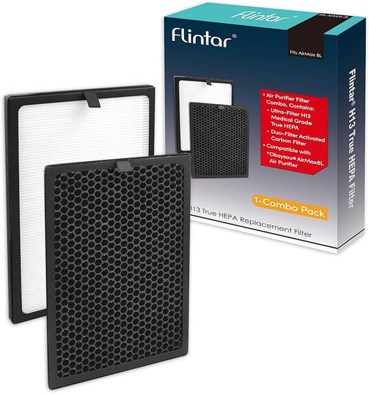 Flintar Air Max 8L True HEPA Replacement Set, Compatible With Okaysou AirMax8L Air Purifier, Blue Ultra-Filter H13 True HEPA + Yellow Duo-Filter Activated Carbon Combo Pack