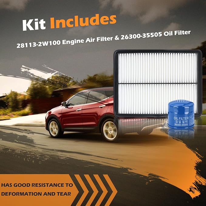 Kefly 28113-2W100 Engine Air Filter & 26300-35505 Oil Filter Fits for 2013-2018 Hyundai Santa Fe, 2013-2019 Santa Fe XL, 2013-2016 Santa Fe Sport