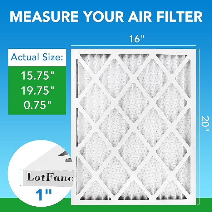 LotFancy 16x20x1 Air Filter MERV 8 6-Pack, Electrostatic Pleated Furnace & AC Filter, Captures Dust, Pet Hair, Pollen, Actual Size: 15.75"x15.75"x0.75"