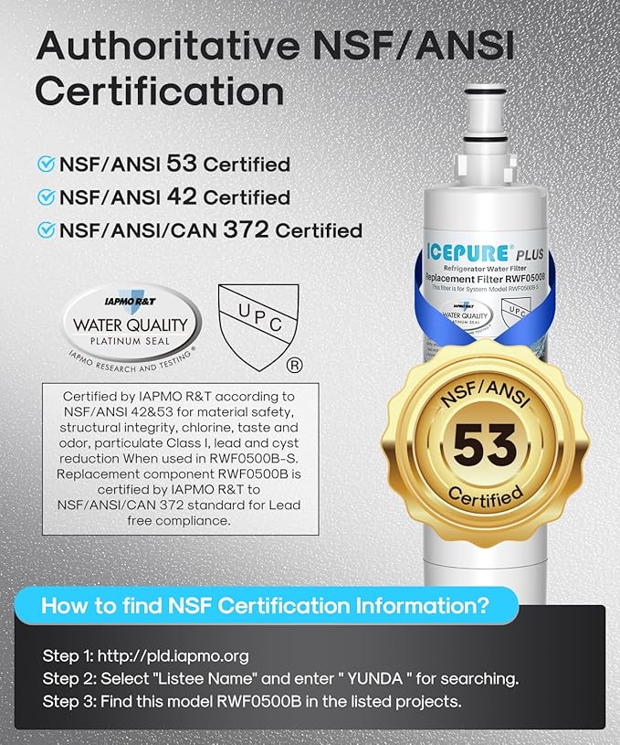 ICEPURE PLUS 4396508 NSF/ANSI 53 & 42 Certified Refrigerator Water Filter, Remove Lead, Replacement for EDR5RXD1, Everydrop Filter 5, Whirlpool 4396510, WF-NLC240V, PNL240V Kenmore 46-9010 9085, 3PACK