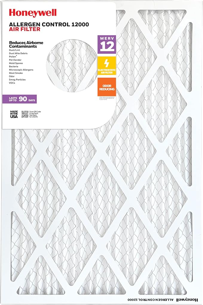 Honeywell 20x30x1 MERV 12 Electrostatic Pleated HVAC AC Furnace Air Filter (12-Pack) | Replacement Filter for Home Use | Made in USA