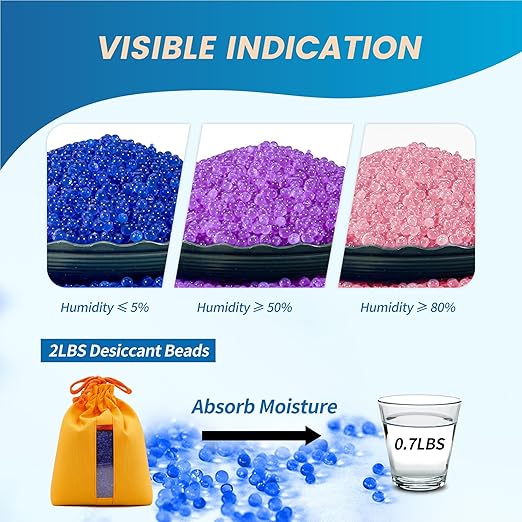2X 500g Rechargeable Silica Gel Beads with 1 Cloth Bag, Indicating Blue Desiccants Beads [3-5mm] Moisture Absorber Desiccant Packs for Storage