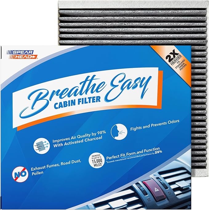 Spearhead Odor Defense Breathe Easy AC & Heater Cabin Filter | Fits Select 2013-2025 Acura, Honda, Buick, Cadillac, Chevrolet, GMC Like OEM | Up to 25% Longer Lasting w/Activated Carbon (BE-966)