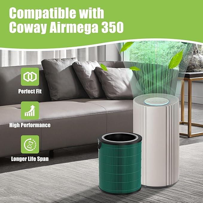 Airmega 350 Filter Replacement Compatible with Coway Airmega 350 Air Purifier, 3-in-1 True Hepa and Deodorization Replacement Filter