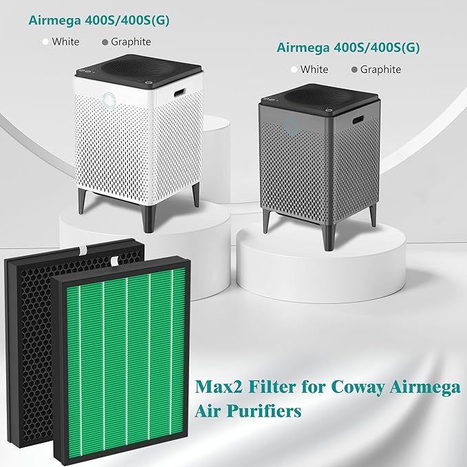 400/400S Replacement Filter Compatible with Coway AIRMEGA Max2 400 400S 400(G) 400S(G) Air Purifi-er, Max2 Green True HEPA and Active Carbon Filter Set, AP-2015-FP, 2 Pcs 1 Set