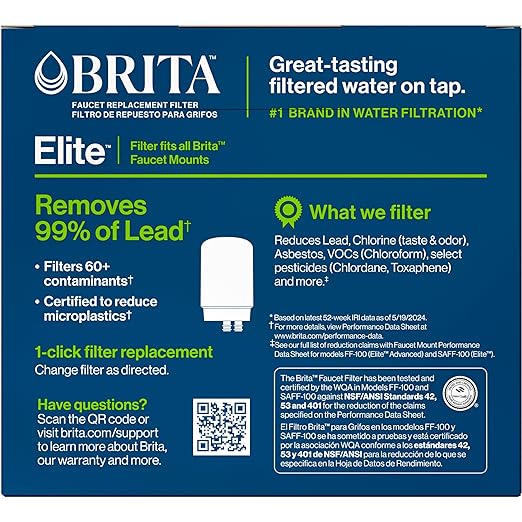 Brita Replacement Water Filter for Faucet Mount, Removes 99% of Lead, Sink Filtration System, Chrome, 2 Count