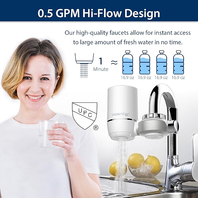 Waterdrop WD-FF-01A Replacement Filter, Faucet Water Filter, Replacement for WD-FC-01, WD-FC-02, WD-FC-06, Reduces Chlorine, Taste and Odor, Last Up to 3 Months(1 Pack)
