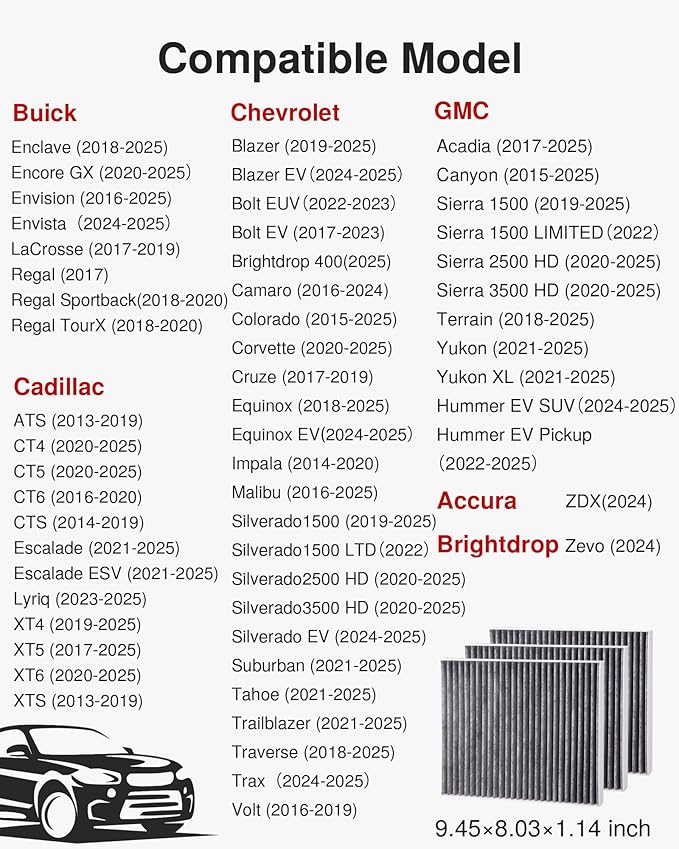 Puroma Cabin Air Filter with Activated Carbon, Replacement for CP966, CF11966, Select Buick Enclave, Encore GX, Envision, Regal, LaCrosse, Cadillac, GMC, Bolt EV, Camaro, Colorado