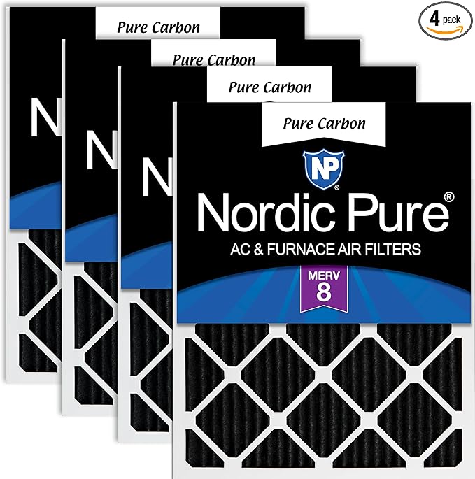 Nordic Pure 24x24x1 (Actual Size: 23 3/8 x 23 3/8 x 3/4) Pure Carbon Pleated Odor Reduction Furnace Air Filters 4 Pack