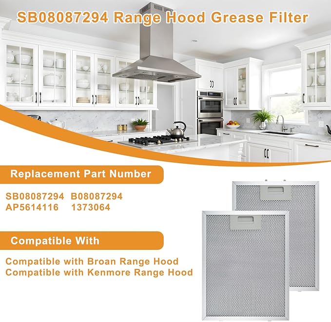 SB08087294 Range Hood Grease Filters Replacement For Broan Kenmore Range Hood Vent Filter RM523004 RM524204-2 Pack 11.73 x 9.4 x 0.39 Inches