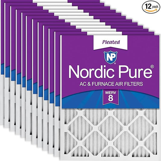 Nordic Pure 15x20x1 (Actual Size: 14 1/2 x 19 1/2 x 3/4) Pleated MERV 8 Air Filters 12 Pack