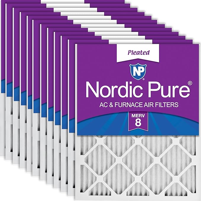 Nordic Pure 14x25x1 (Actual Size: 13 1/2 x 24 1/2 x 3/4) Pleated MERV 8 Air Filters 12 Pack