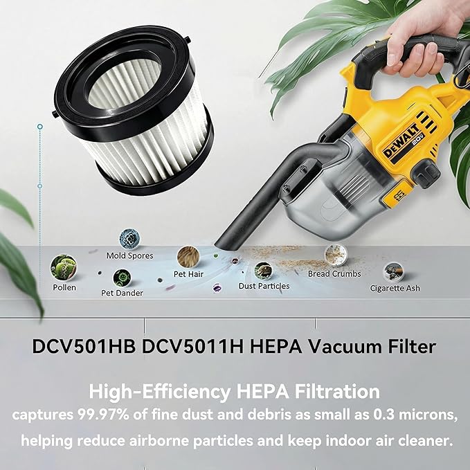 DCV501HB Replacement Filters Compatible With DEWALT DCV501HB DCV5011H Cordless Handheld Vacuum, 3 Packs Vacuum Filter with 6 Foam Sleeve Filters & 1 Brush