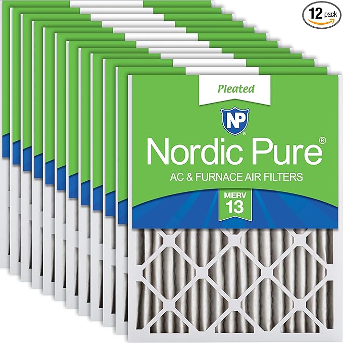 Nordic Pure 14x25x2 (Actual Size: 13 1/2 x 24 1/2 x 1 3/4) Pleated MERV 13 Air Filters 12 Pack