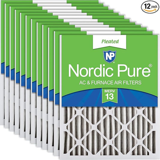 Nordic Pure 14x25x2 (Actual Size: 13 1/2 x 24 1/2 x 1 3/4) Pleated MERV 13 Air Filters 12 Pack