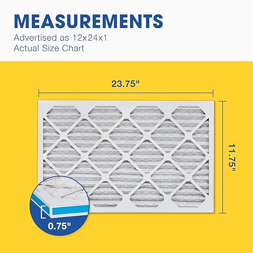 Aerostar 12x24x1 MERV 11 Air Filter, 6 Count, ACTUAL SIZE (11.75 x 23.75 x 0.75 ), HVAC, Air Conditioning & Furnace Filter for Dust, Pet Dander, Smoke & Allergies (MPR 1200 / FPR 7), Made in USA