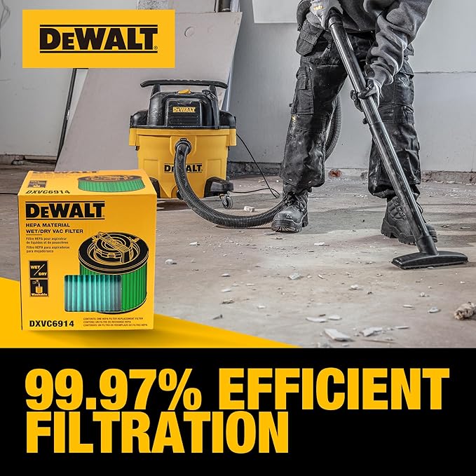 DEWALT HEPA Vacuum Filter Replacement DXVC6914, Fit for 6-16 Gallon Wet Dry Vacuum Cleaner, Compatible with DXV06P, DXV09P, DXV09PA, DXV10P, DXV10PL, DXV10S, DXV10SA, DXV10SB, DXV12P, DXV14P, DXV16P