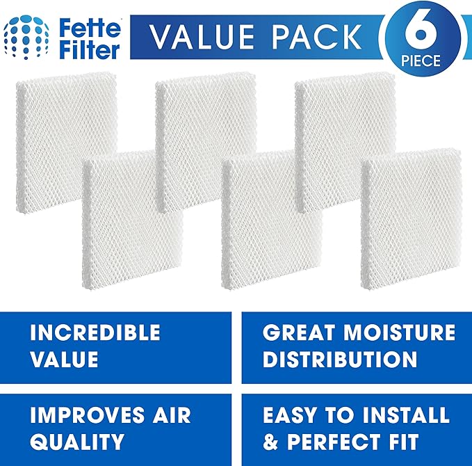 Fette Filter - Filter T Humidifier Wicking Filters Compatible with Honeywell HFT600T HFT600PDQ for Honeywell Tower Humidifier HEV615 Series & HEV620 Series. Includes 6 Replacement Filters.
