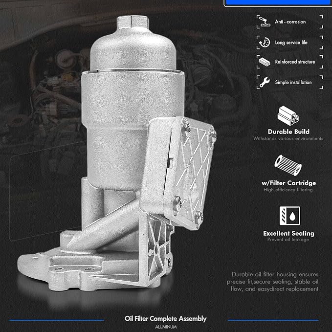 26300-3CAB1 Upgrade Aluminum Oil Filter Complete Assembly Kit Fit for Santa Fe 2013-2019 Azera 2012-2017 For Kia Cadenza 2014-2016 Sedona 2015-2018 Sorento 2012-2018 Replace# 26300-3CAB0, 26320-3CAA0