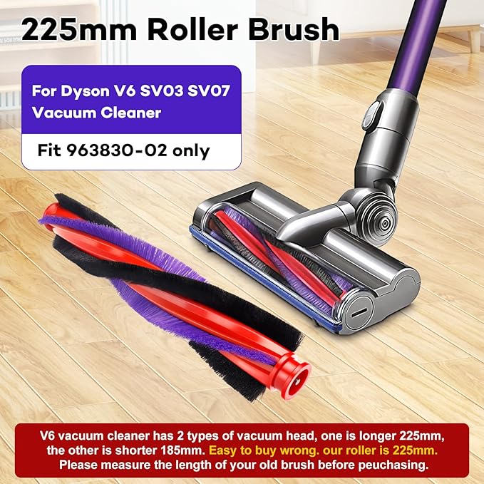 Chuancheng 225mm Roller Brush Replacement Part for Dyson V6 SV03 SV07 Vacuum Cleaner, Replacement Bar Assembly Replacement for Part Number 963830-02