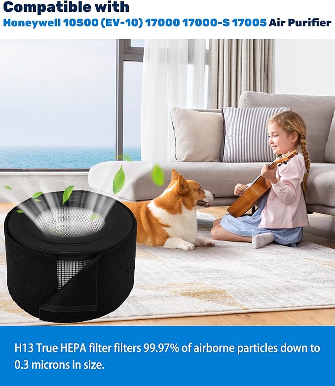 20500 Replacement Filter Compatible with Honeywell 10500 (EV-10) 17000 17000-S 17005 Air Purifiers, Part Number 20500, with 1 True HEPA Filter + 2 Carbon Pre-Filters