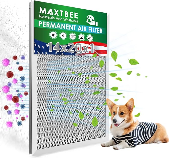 14x20x1 Air Filter Electrostatic Filter Reusable Washable HVAC AC Furnace Filter,MERV 8,Lasts a Lifetime, Healthier Home or Office(Actual Size:13.5x19.5x0.8 Inch)