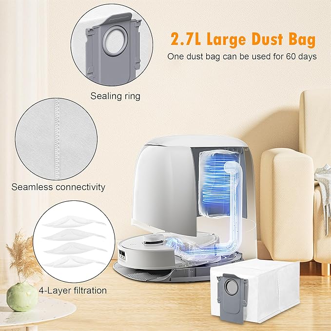 28 Pack Replacement Accessories for Roborock Qrevo Curv/Curv S5X/Qrevo Edge/Edge S5A/Qrevo S5V Robot Vacuum, 2 Pairs Mainbrush 4 Filter 6 Dust Bags 6 Mop Pad 6 Sidebrush 1 Cleaning Brush 1 Screwdriver